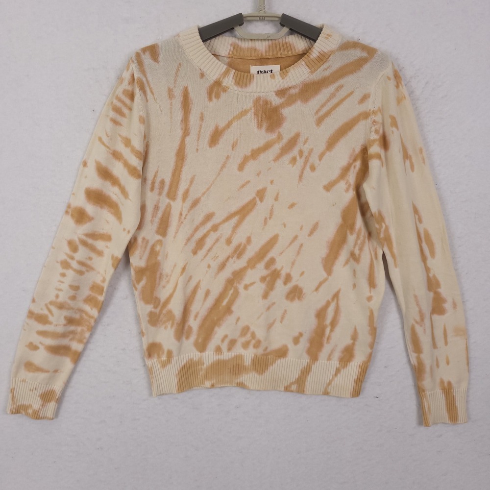 Pact Sweater Womens XS Tan Tie Dye Organic Cotton Crewneck Long Sleeve Pullover